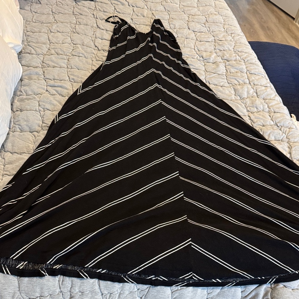 LOFT Black and White Striped Maxi Dress
